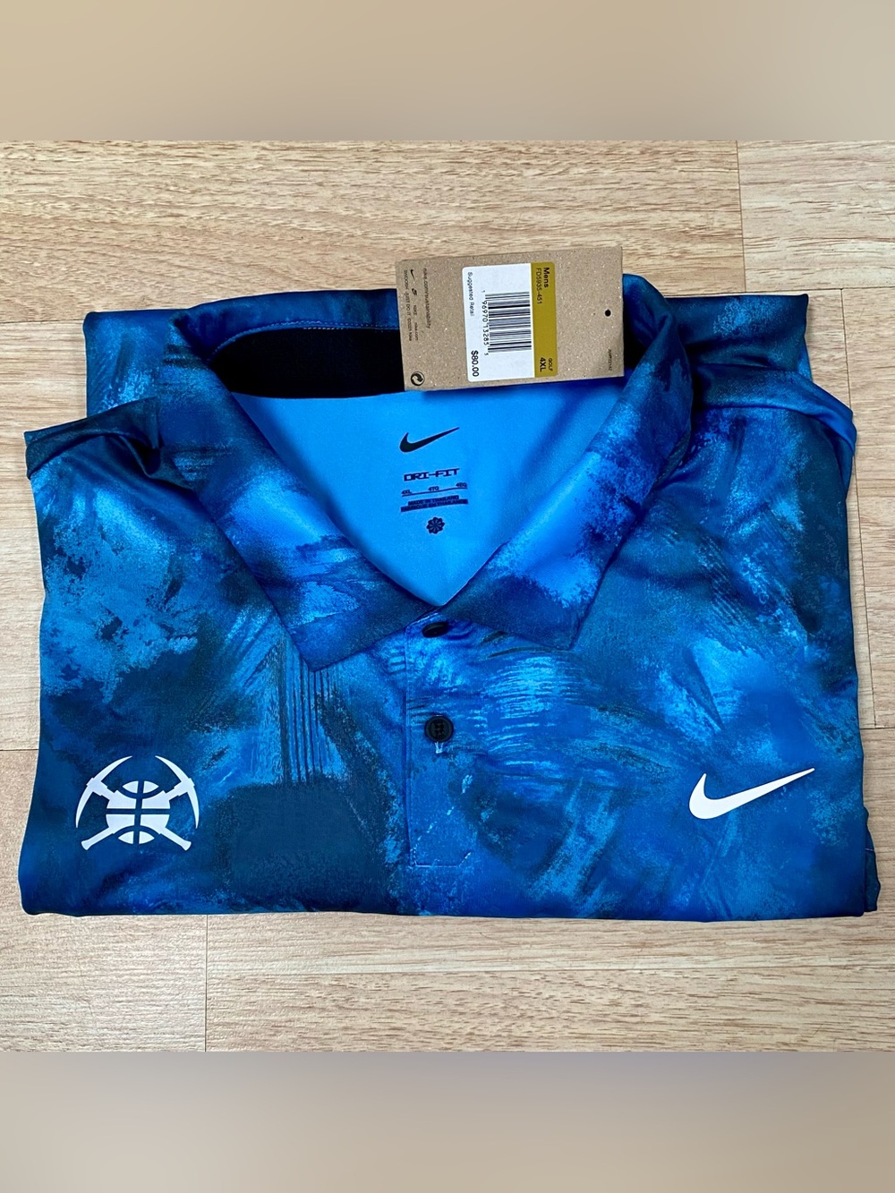 Nike Denver Nuggets Polo Men’s 4XL Blue Ombre Print Dri-Fit Short Sleeve Shirt